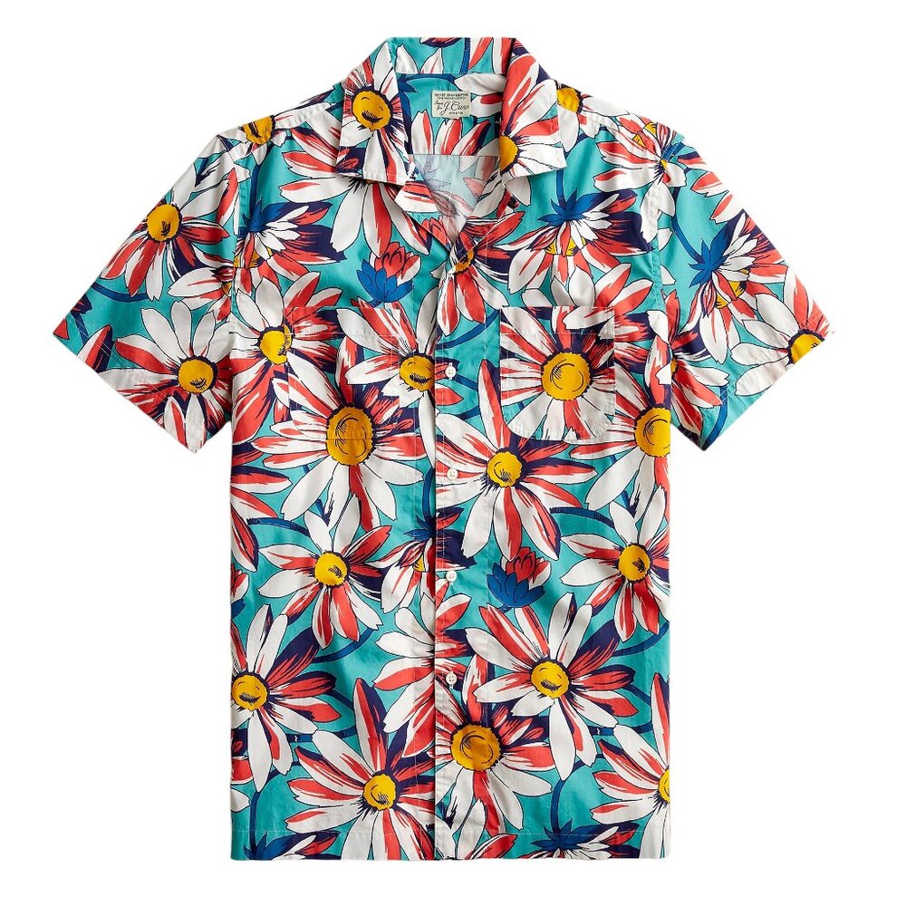 J.crew Hawaiian Multi color Flower Short sleeve slub cotton camp-collarSize L